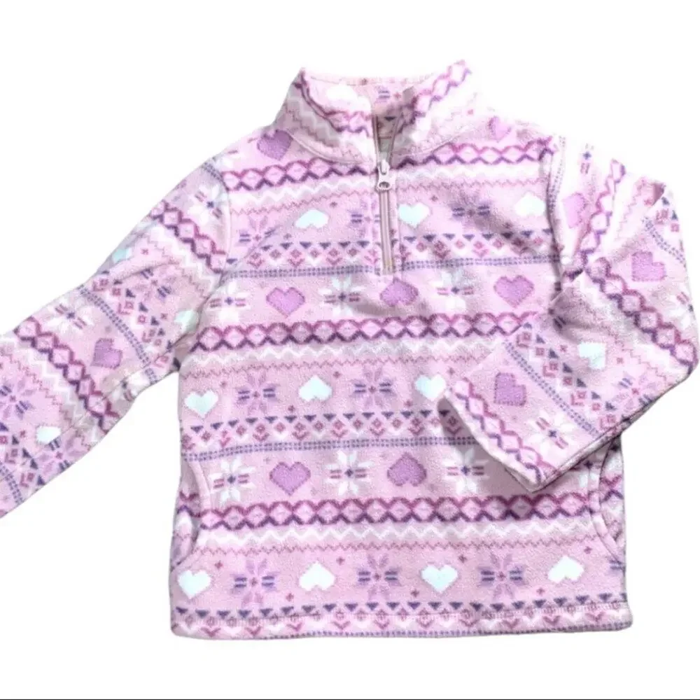 Children’s place 5/6 quarter zip heart sweater pink purple fleece